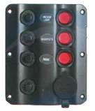 Panel control vertical con interruptores LED iluminados y enchufe 3 polos